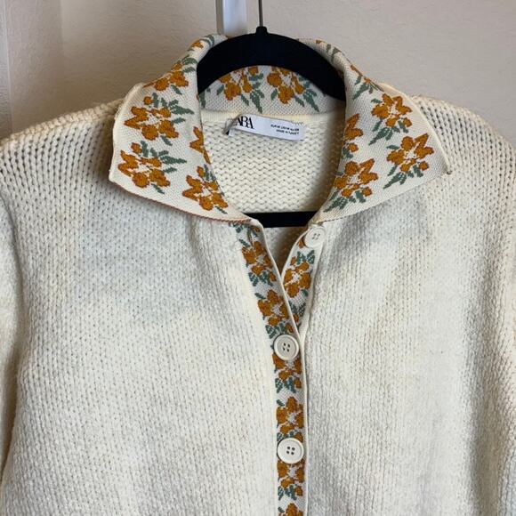 Zara Womens Sweater Cardigan Cream Orange Camisole Flower Two Piece Medium - Picture 8 of 8